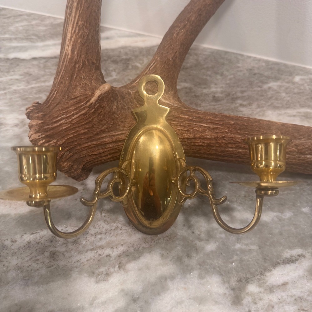 Old Castle Vintage Brass Double Candle Wall Sconce Made in Japan Gold Tone